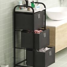 Dehalimited Üç Sepetli Frenli Tekerlekli Elbise Çamaşır Sepeti - Banyo Dolabı Kirli Sepetli Banyo Düzenleyici Dolap