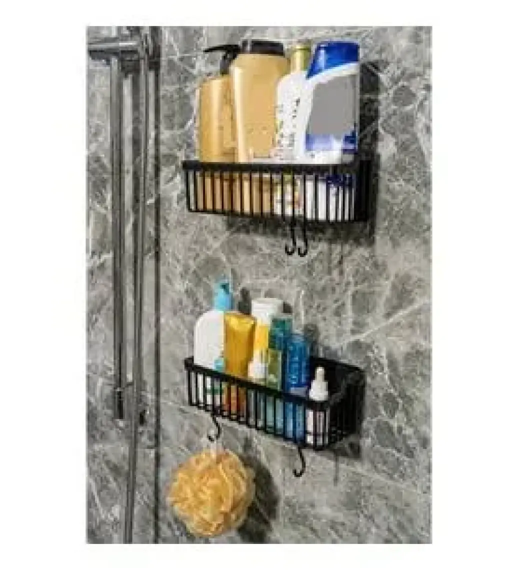 Safestore Yapışkanlı Banyo Rafı 2'li Banyo Düzenleyici Duş Rafı Kanca Askılı Organizer Şampuanlık Plastik