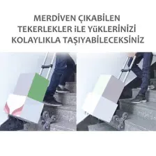 6 Tekerli 80KG Kapasiteli Merdiven Çıkabilen Katlanır Taşıma Arabası Koli Yük Paket Aracı