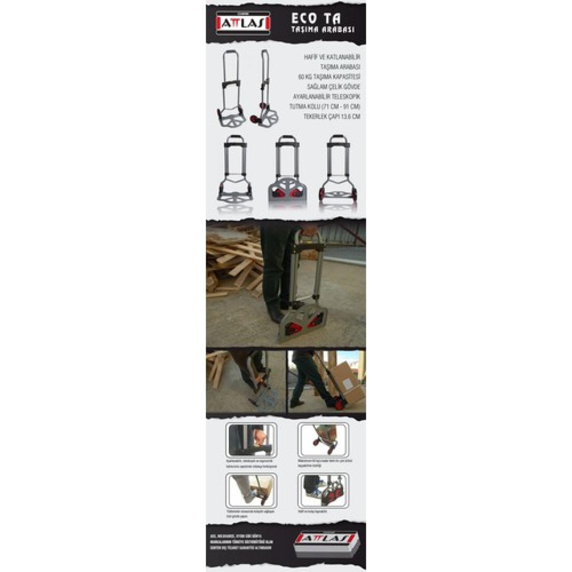 Attlas Eco Ta Katlanır Yük Paket Taşıma Arabası 60 Kg - A0602013