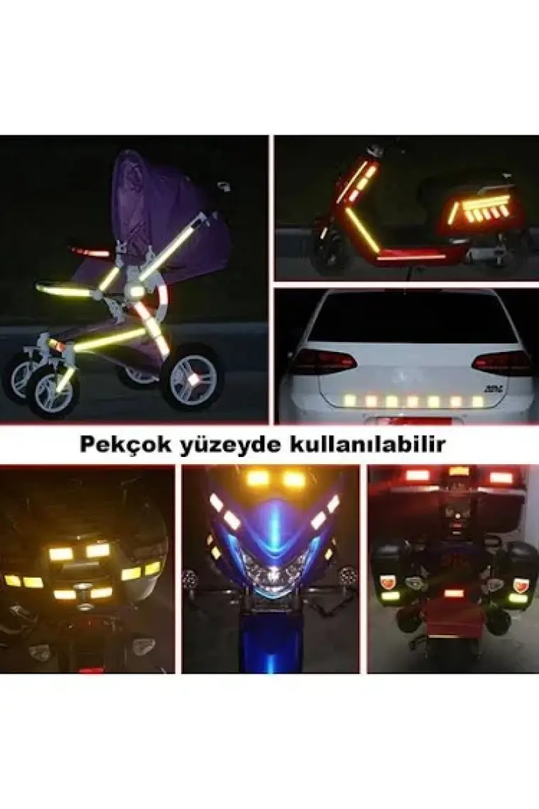 Badem10 Tüvtürk Onaylı Reflektörlü Reflektif Fosforlu Şerit Bant Kırmızı Reflekte İkaz Bandı (5 METRE)