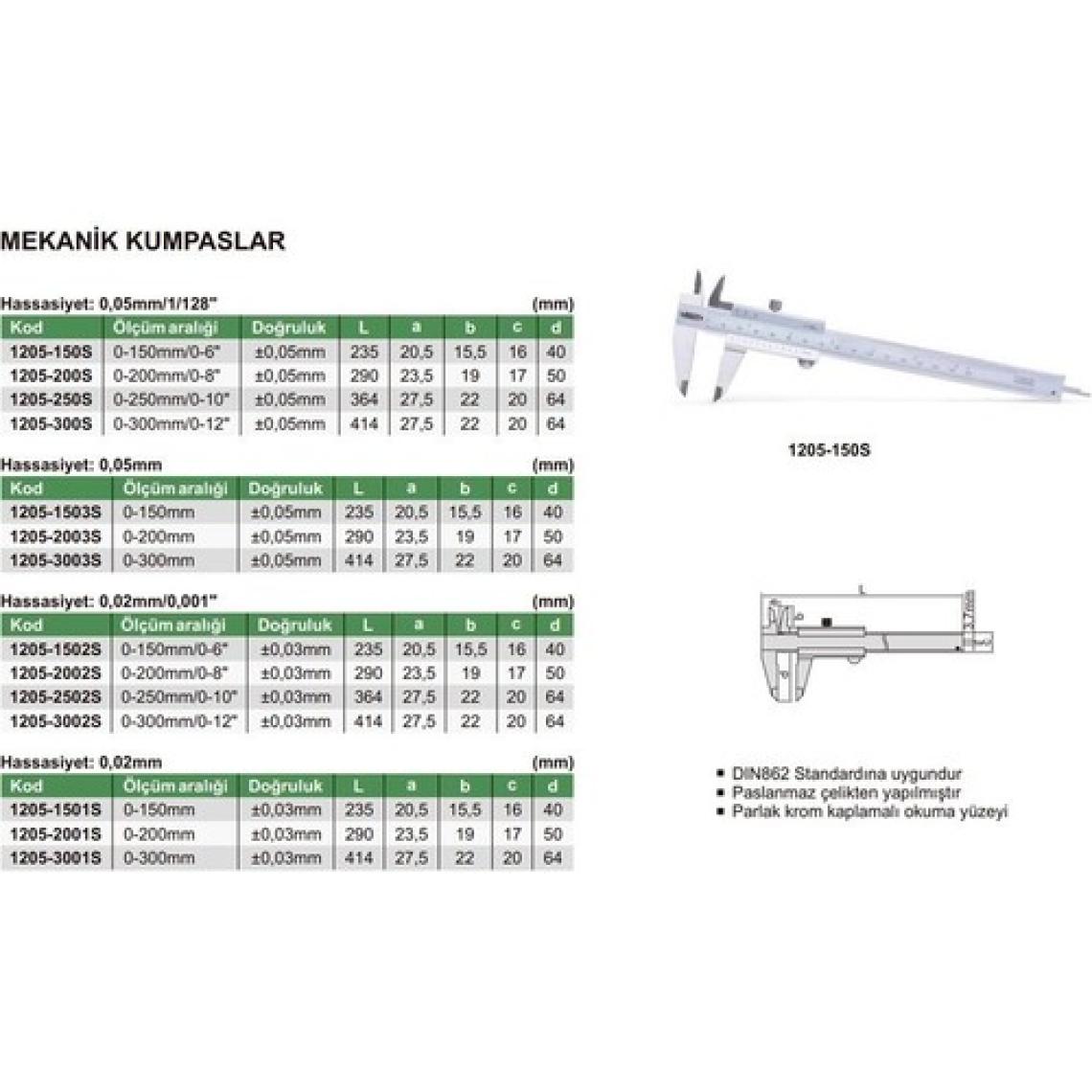 Insize 1205-1502S Mekanik Kumpas