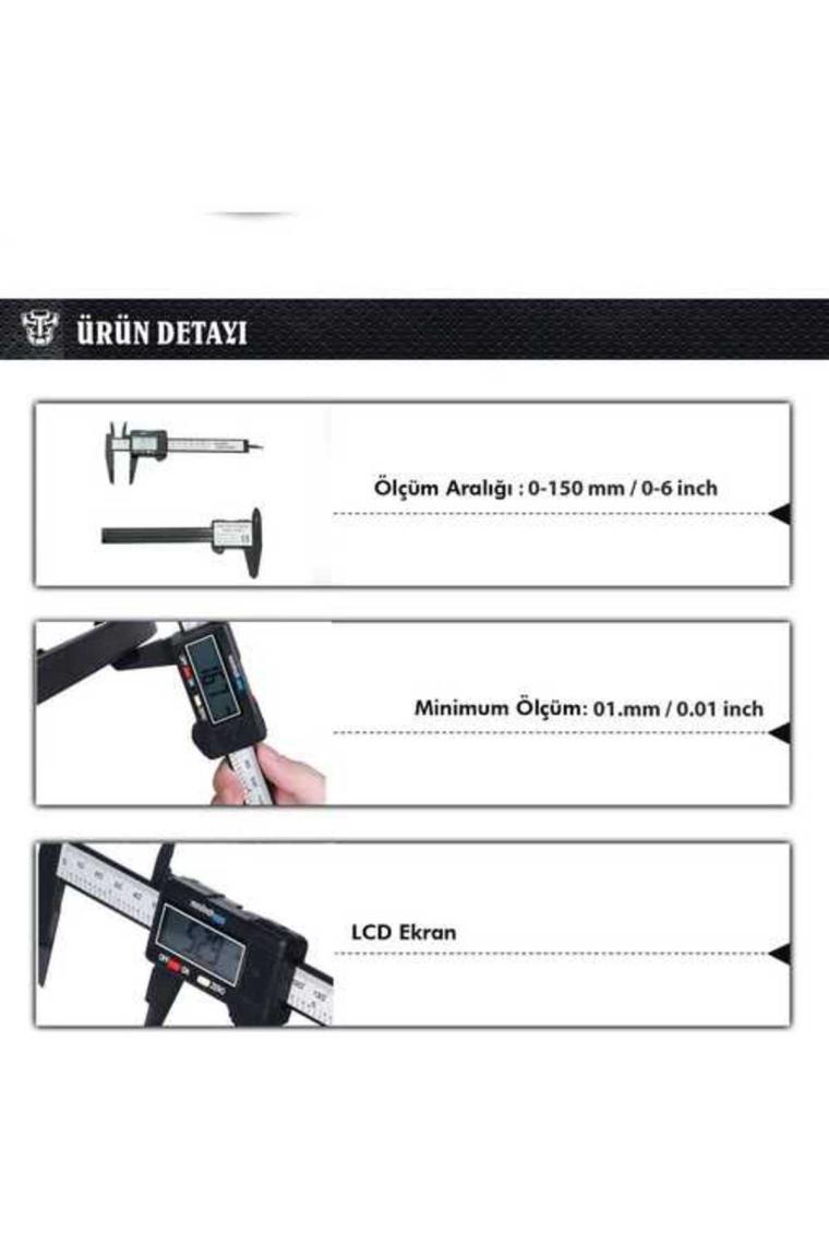 Karbon Fiber Dijital Göstergeli Kumpas 150mm Kalınlık Ölçer