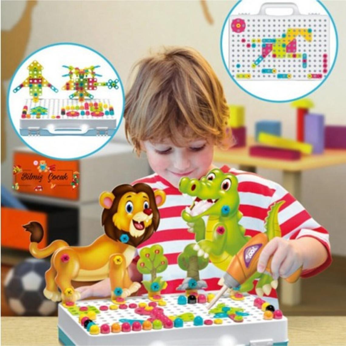Lrs Store Matkaplı Vidalama ve 3D Yaratıcı Mozaik Puzzle Hayvanlı 340 Parça Montesorri Yapı Oyunu