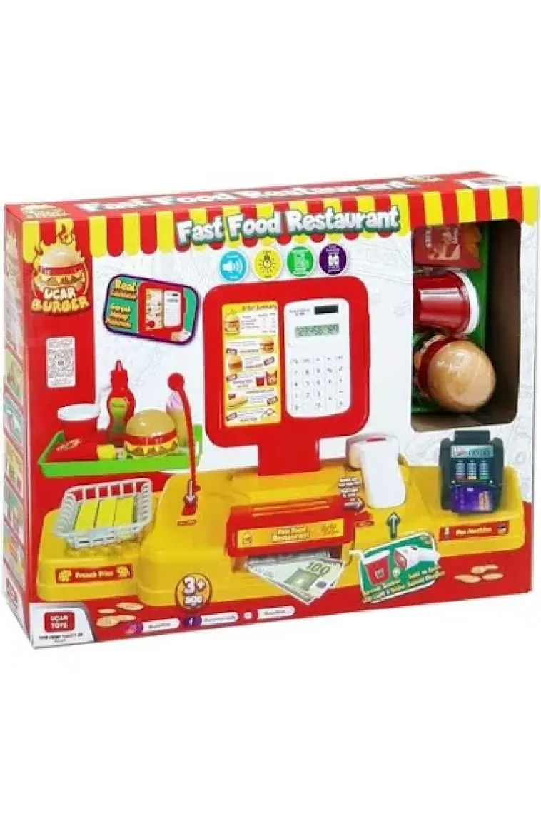 Uçar Oyuncak Barkod Okuyuculu Tartılı Pos Makineli Hesap Makineli Yazar Kasa Hamburger Seti