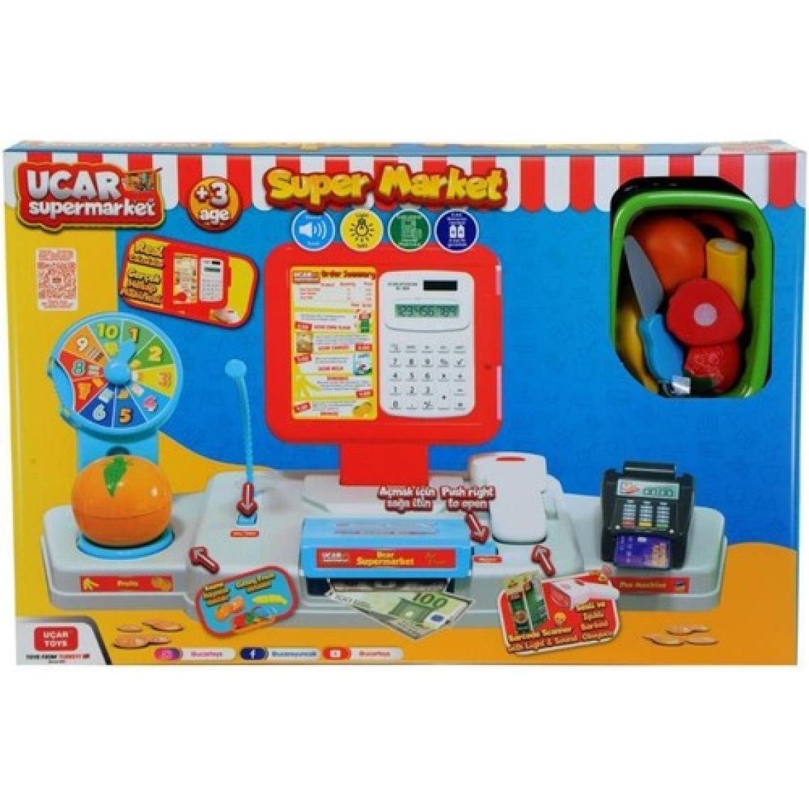 Uçar Oyuncak Barkod Okuyuculu Tartılı Pos Makineli Hesap Makineli Kesme Meyveli Yazar Kasa Süper Market Seti