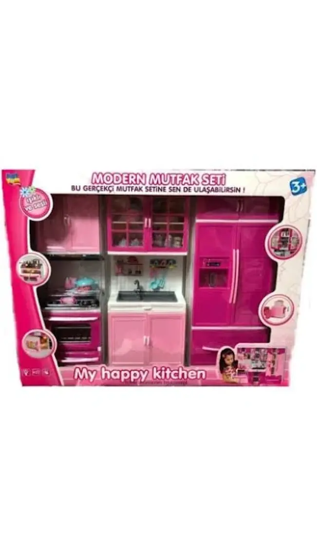 Kayyum Oyuncak Mutfak Seti 3'lü Buzdolaplı Sesli Işıklı Tüm Kapakları Açılır Kapanır