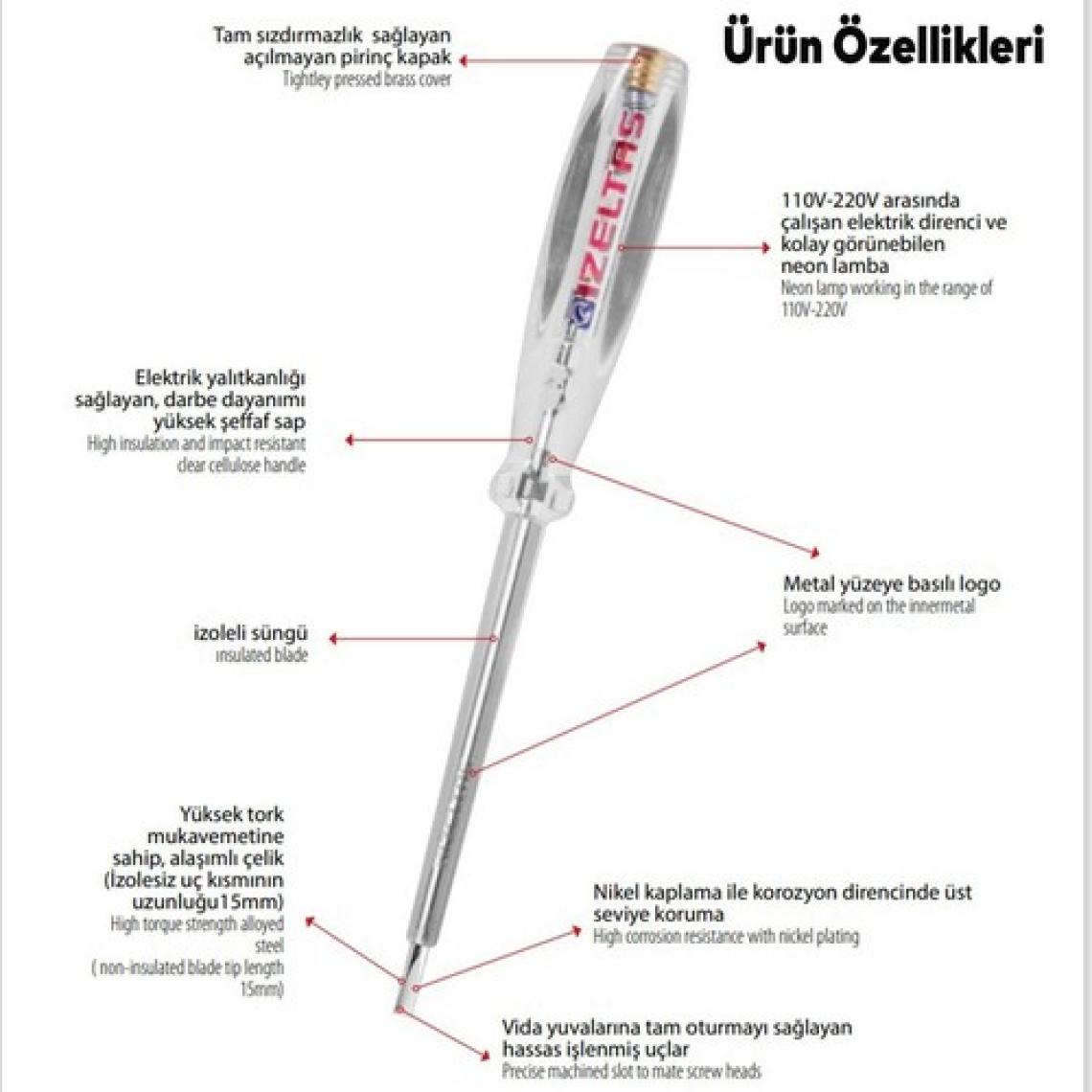 İzeltaş 190 mm Düz Elektrik Kontrol Kalemi