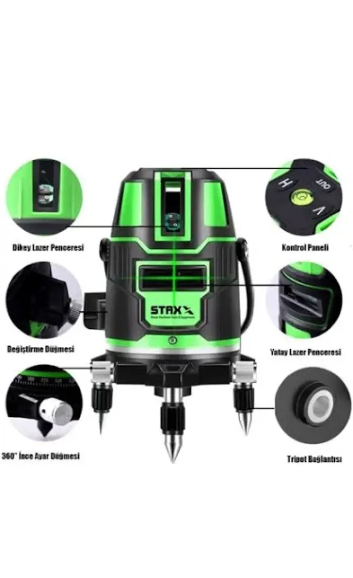 Stax Germany Tek Akülü Otomatik Hizalamalı 360°  Çantalı Yatay Dikey Çok Fonksiyonlu Lazer Metre