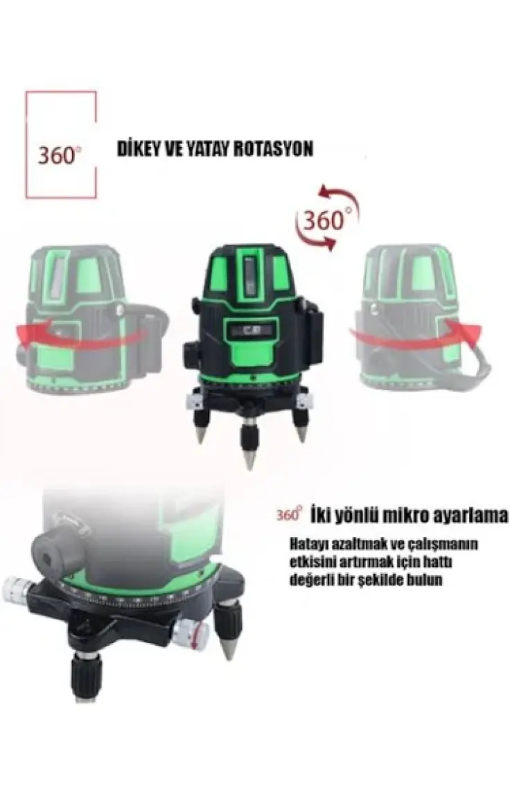 Stax Germany Tek Akülü Otomatik Hizalamalı 360°  Çantalı Yatay Dikey Çok Fonksiyonlu Lazer Metre