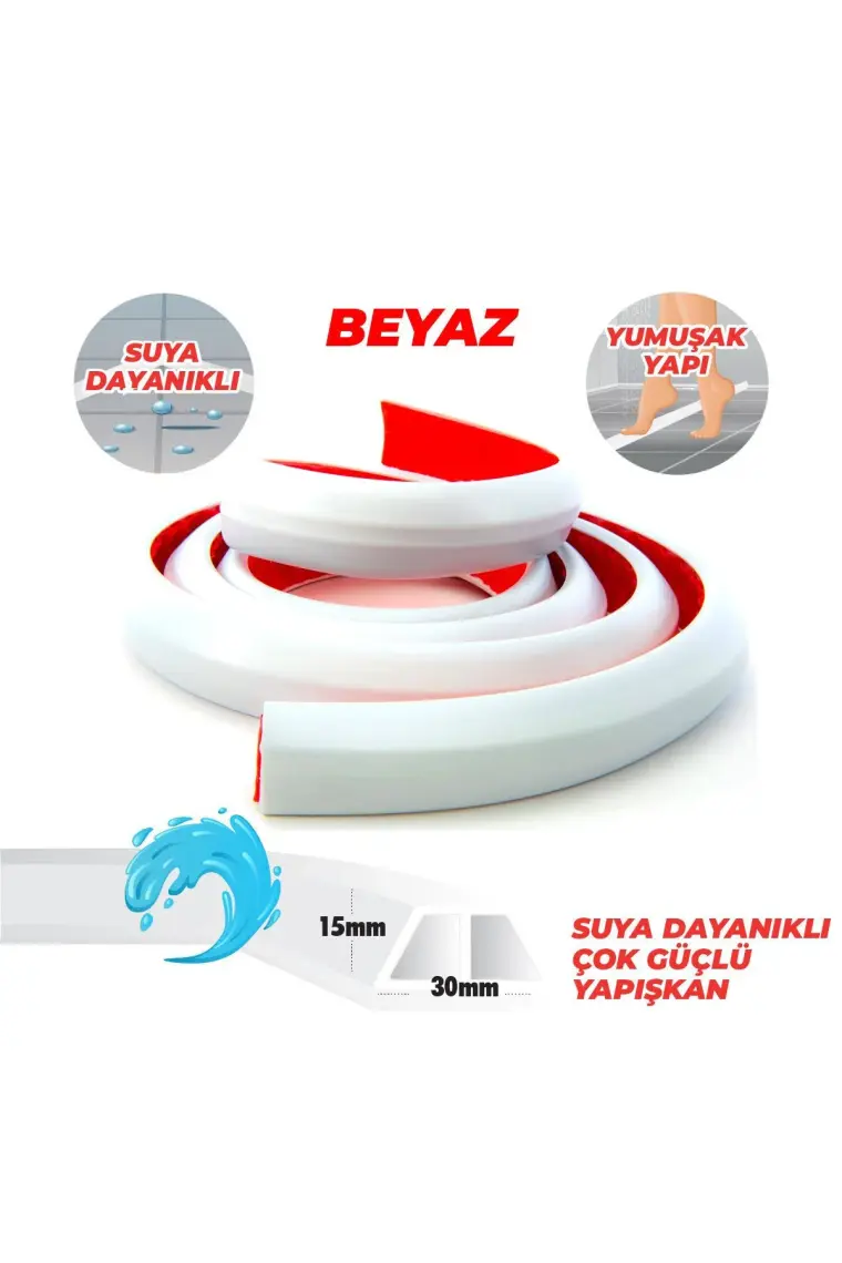 Boss Tape Duş Kapı Eşiği Mutfak Tezgahı Etrafı Su Kesici Bariyer Beyaz 1 Metre