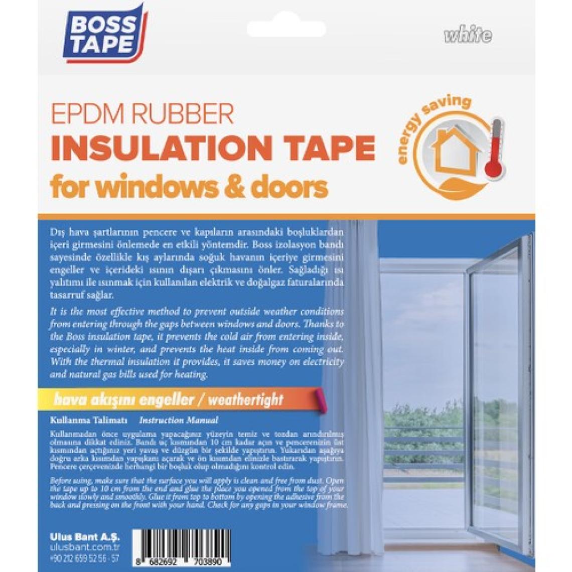 Boss Tape Epdm Kauçuk Pencere Kapı Izolasyon Bandı Beyaz 5MMX15MMX5MT