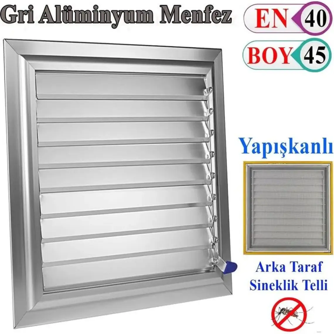 Temmenfez - 40X45 - Banyo Havalandırma Alüminyum Parlak Krom Menfez, Panjur
