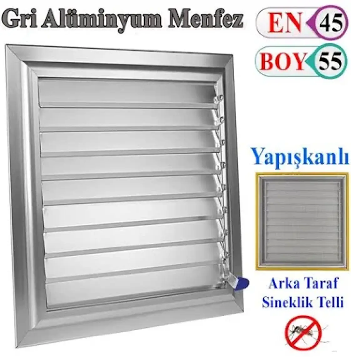 Temmenfez - 45X45 - Banyo Havalandırma Alüminyum Parlak Krom Menfez, Panjur