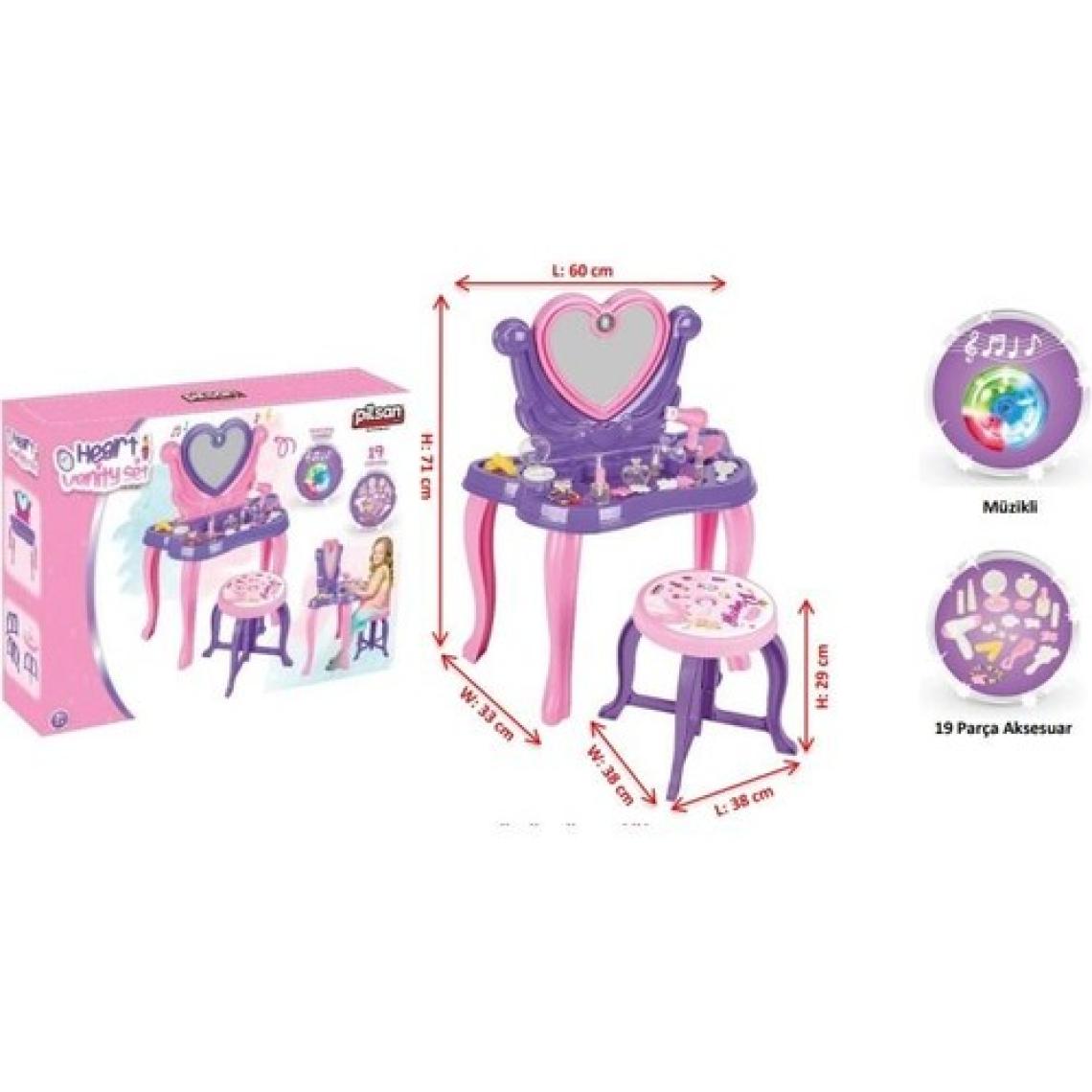 Pilsan Müzikli Kalp Makyaj Masası Pembe 06047