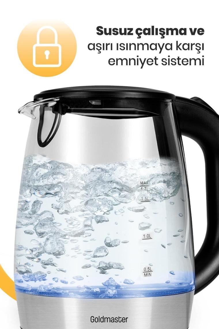Aquarıne 1.7 Lt Işıklı Cam Kettle Su Isıtıcı
