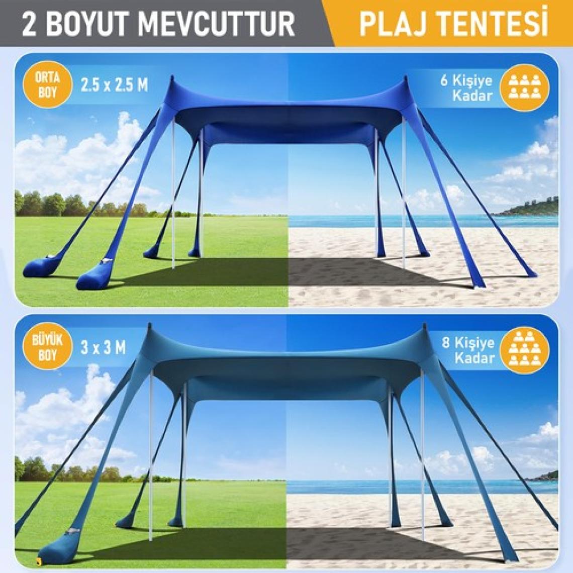 Haegs Plaj Gölgelik Tente Deniz Şemsiyesi Bahçe Gölgeliği Güneşlik Kamp Piknik 300X300CM Açık Mavi