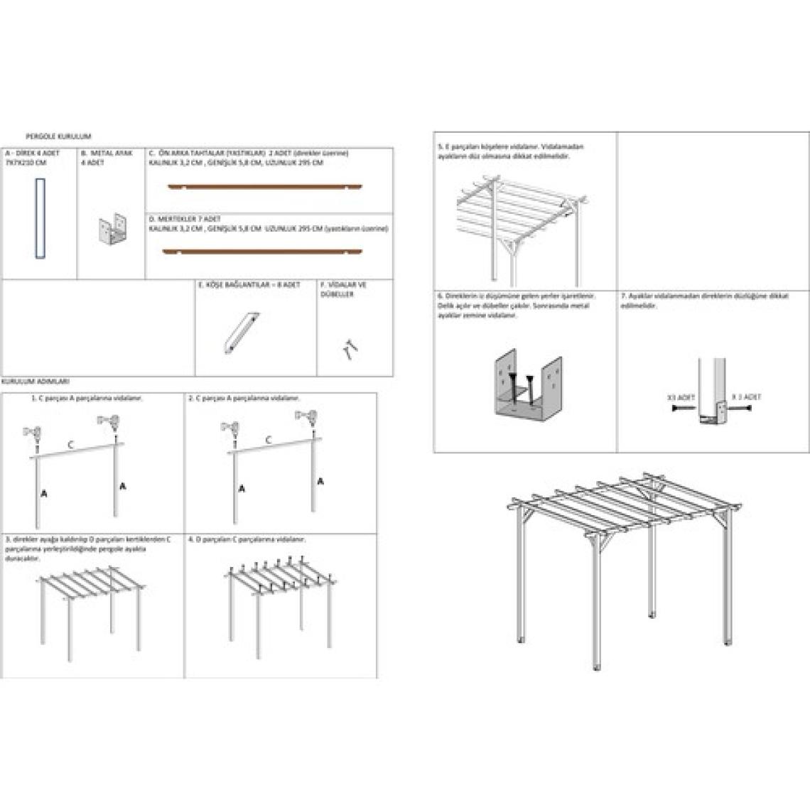 Pinoxi Ahşap Pergole Çardak Tente Bahçe Pergola 3MTX3MT