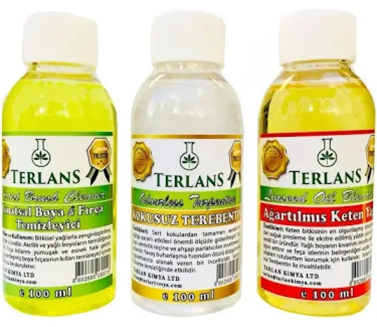 Yağlı Boya Seti Yardımcı Malzemeler 3 X 100 ml Kokusuz Terebentin Resim Yağı Ve Boya Tem.