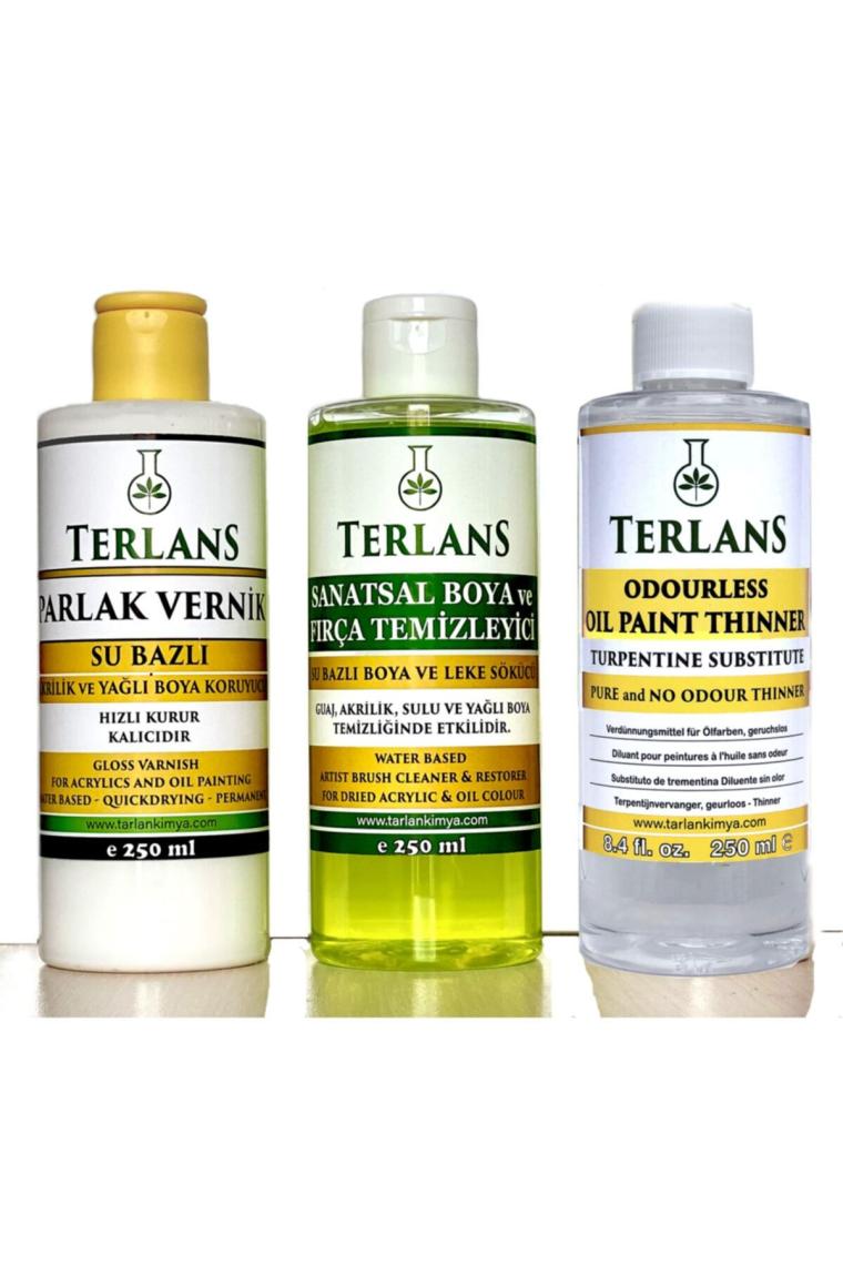 Yağlı Boya Seti Yardımcı Malzemeler Terebentin Vernik Boya Temizleyici 3 X 250 ml