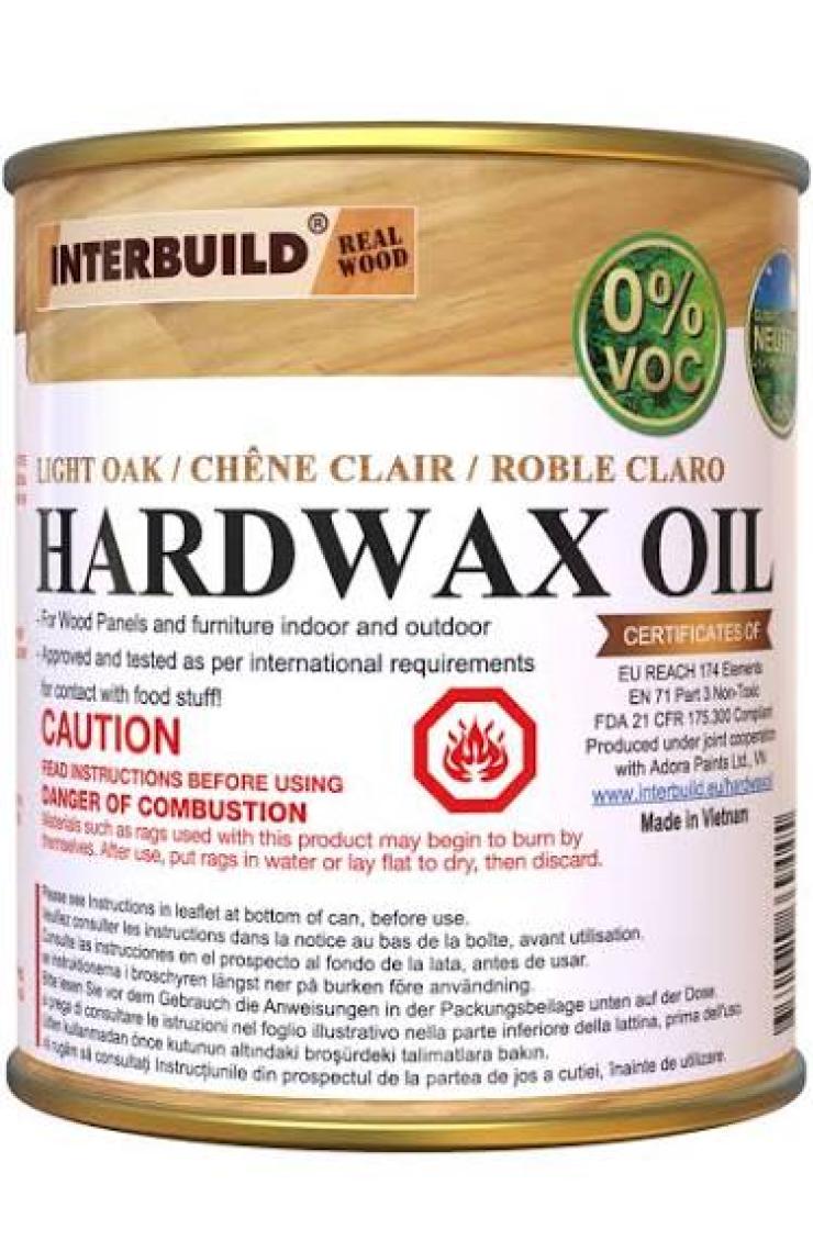 INTERBUILD REAL WOOD Interbuild Hardwax Oil (0%) Voc 250 ml Mobilya ve Ahşap Tezgah Yağı, Açık Meşe