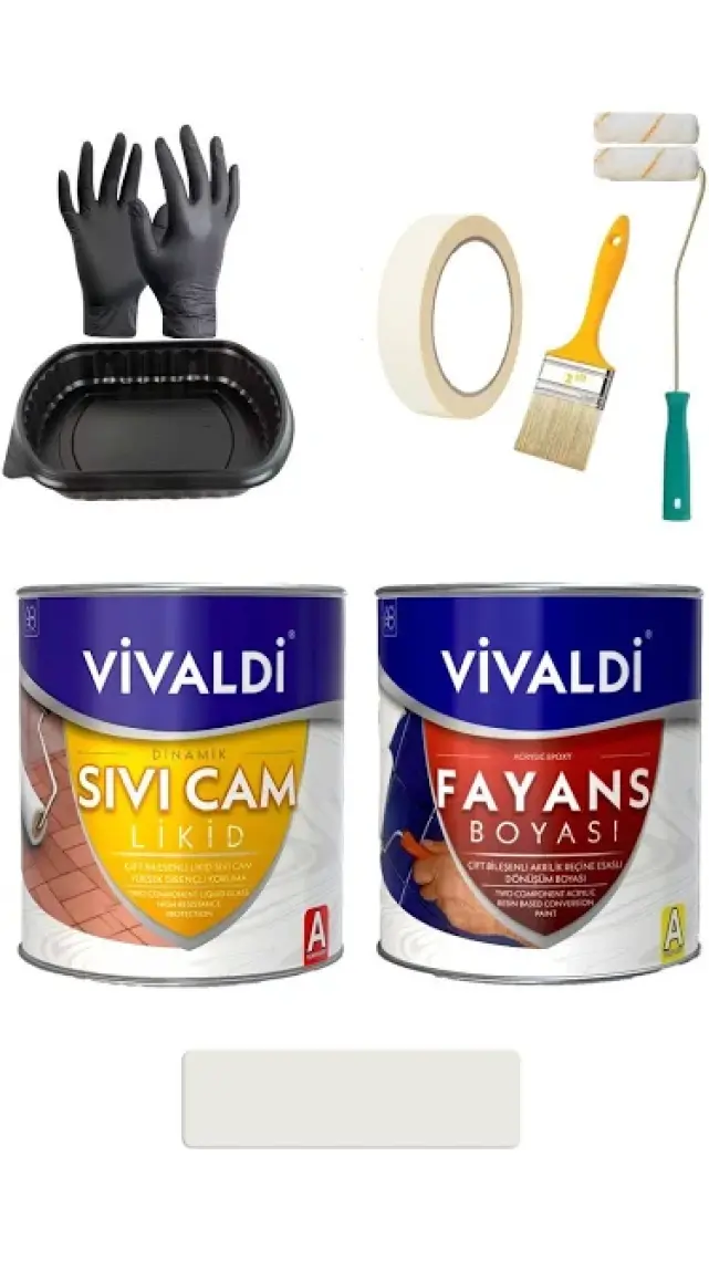 Vivaldi Fayans Boyası Seti Sıvı Cam ve Uygulama Seti Tezgah,mermer,banyo,mutfak Boyama Seti 1 Lt