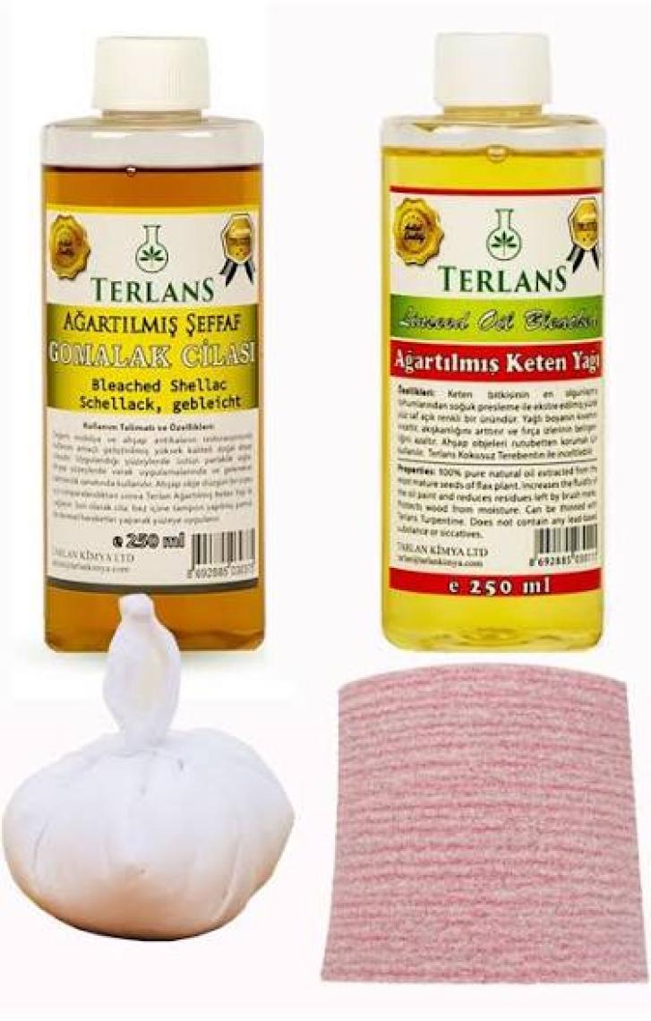 Terlans Doğal Ahşap Cila Seti Ağartılmış ŞEFFAF GOMALAK & KETEN YAĞI 250 ml