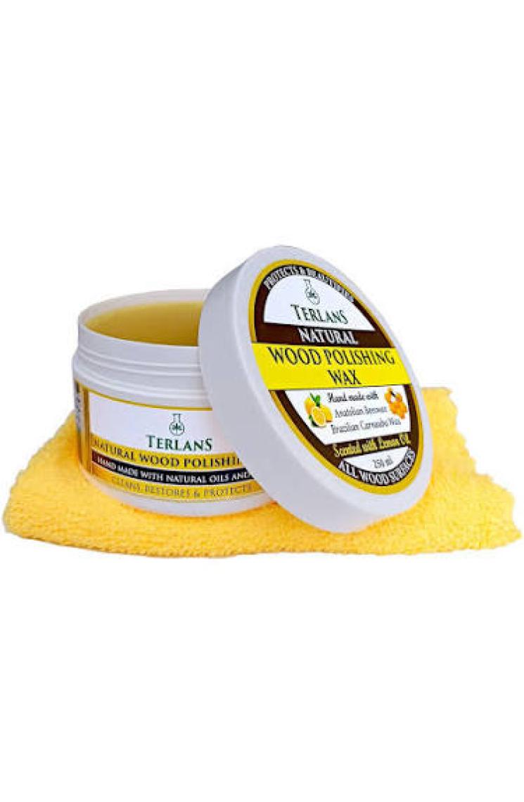 Terlans Doğal Ahşap Koruyucu Parlatıcı Vaks, 250 ml Üstün Koruma + Mikrofiber Bez Natural Wood Polishing Wax