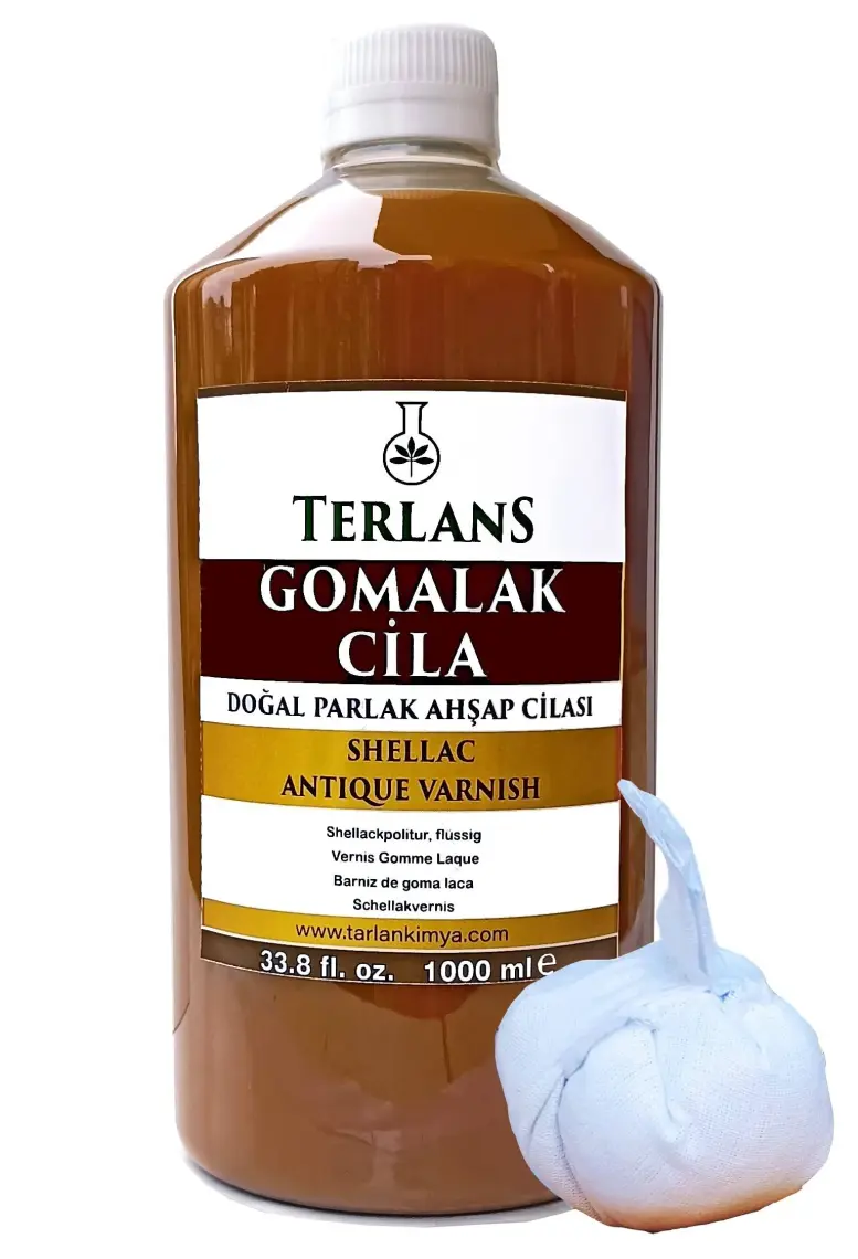 Terlans Doğal Ahşap Cilası Gomalak 1000 ml Shellac + Sürme Topu