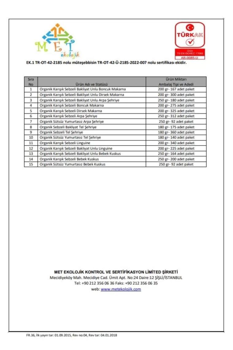 Organik Karışık Sebzeli Tam Buğday Arpa Şehriye 250 gr 7 Ay