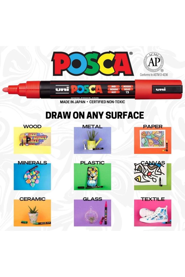 Uni Posca Pc-5m 1.8-2.5 Mm. Su Bazlı Boyama Markörü Seti Çiçek Renkleri 8 Renk