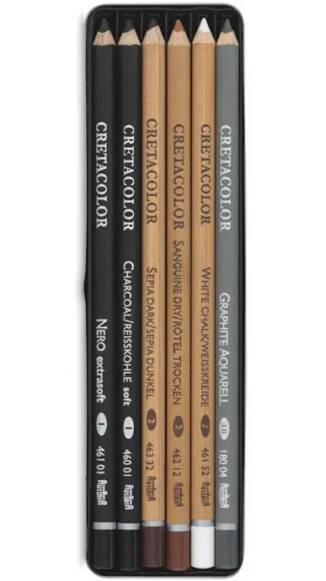 Cretacolor Basic Drawing Set Karakalem Eskiz Çizim Seti Metal Kutu 6 Parça