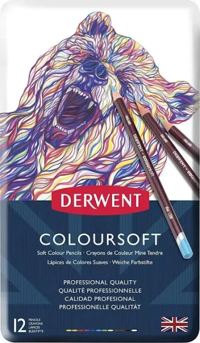 Derwent : Coloursoft : Kuru Boya Kalem Seti : 12 Renk Metal Kutu