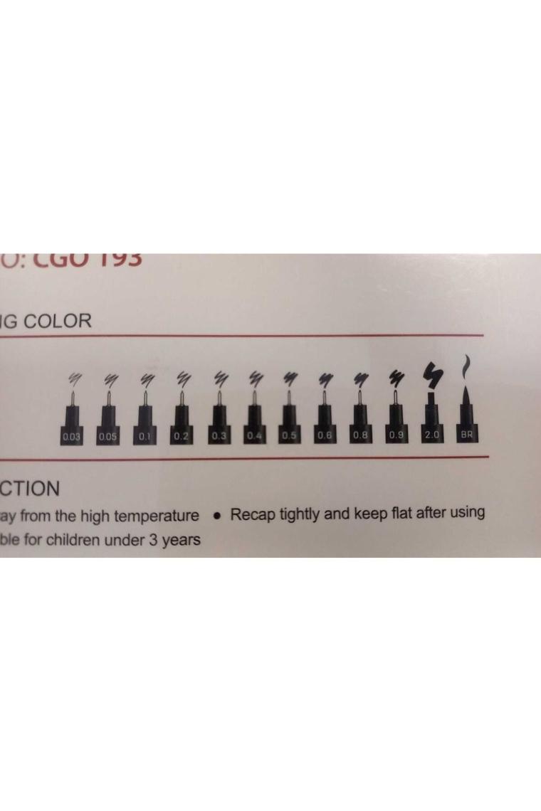 Cengo Pigment Marker Teknik Çizim Kalemi , Tüm Dereceler 12 Li Set Siyah