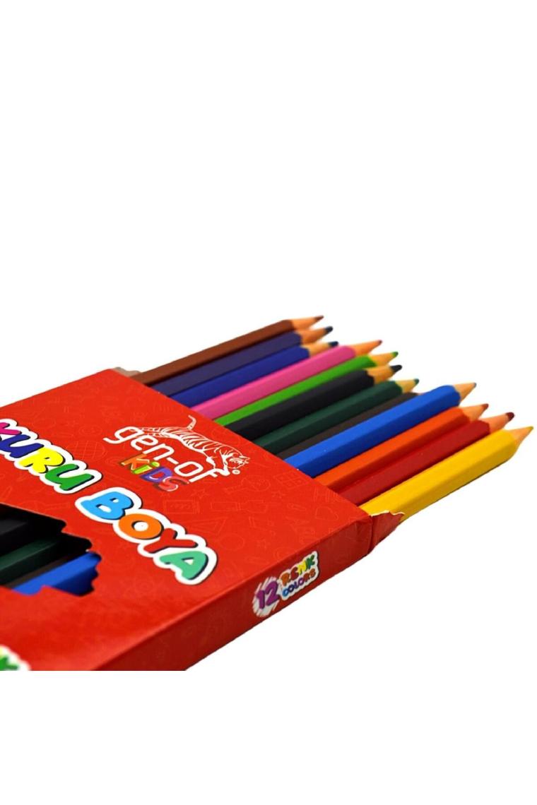 Kids Karton Kutu Tam Boy Kuru Boya 12 Renk 1 Adet