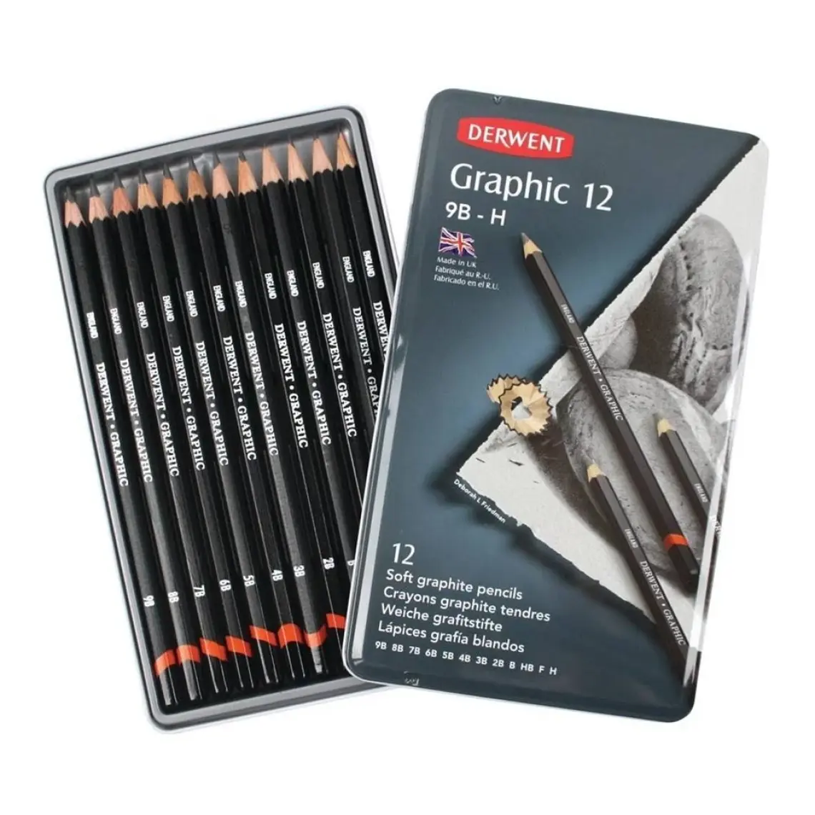 Derwent : Graphic Pencil : Dereceli Kalem Seti Soft : 12'li Metal Kutu-Sketching