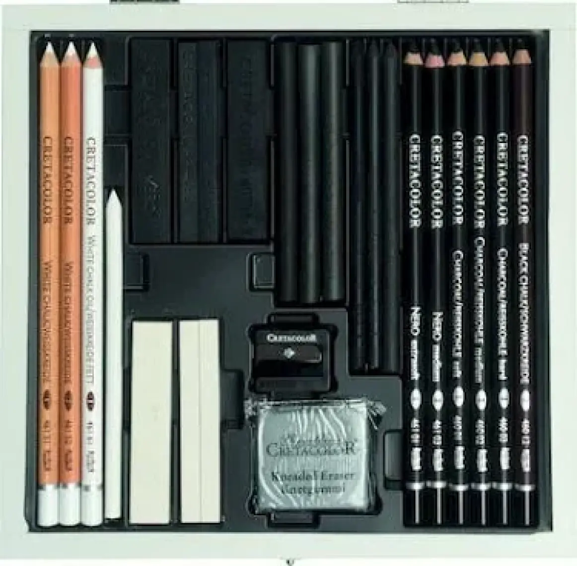 Cretacolor Black & White Box Drawing Set Profesyonel Karakalem Eskiz Çizim Seti 25 Parça Metal Kutu