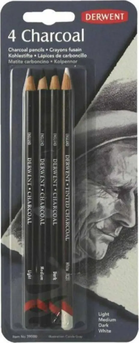 Derwent Charcoal Pencils Karakalem Eskiz Kömür Füzen Kalem Seti 4'lü Blister