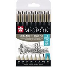 Sakura Pigma Micron 8 Parça Set 6 Fineliner, 1 Fırça Kalem Pn Kalem