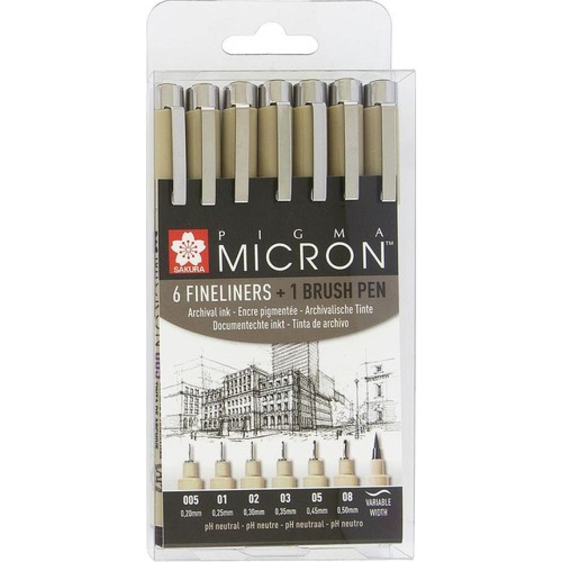 Sakura Pigma Micron Fineliners 6 Set + 1 Brush Pen