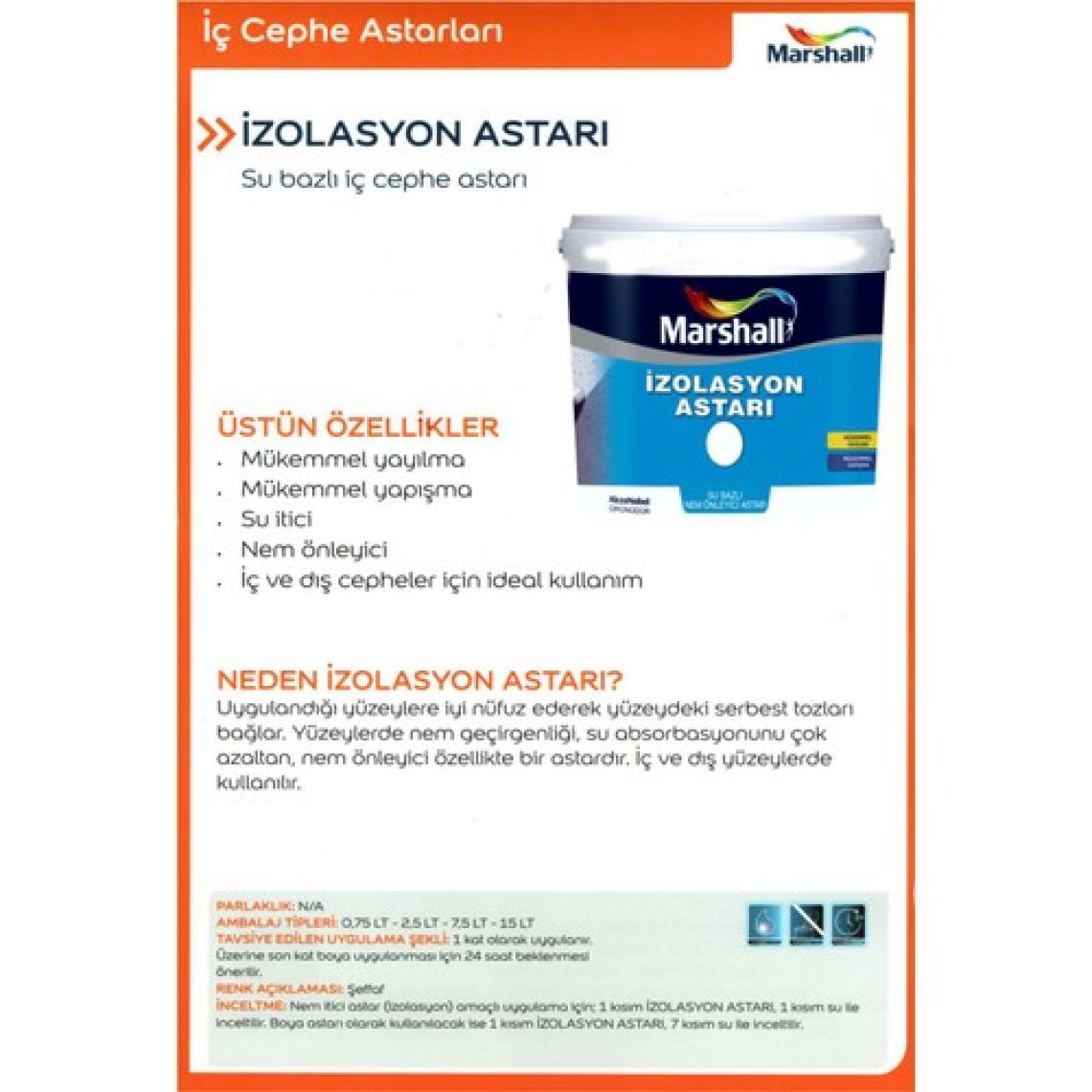 Marshall İzolasyon Astarı Sutut Su Yalıtım Malzeme 7,5 lt