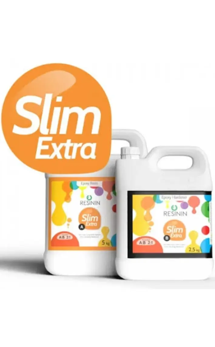 Resinin Slim Extra 7500 Gr A+B Ekstra Sararma Dirençli Ultra Şeffaf Epoksi Reçine (5 Kg Reçine + 2,5 Kg Sertleştirici)