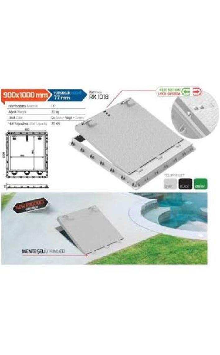 Luxwares 90X100 Kilitli- Menteşeli / Rögar Kapağı / Havuz Kapağı / Peyzaj Kapağı / Plastik Kapak / Çerçeve + Düz Kapak