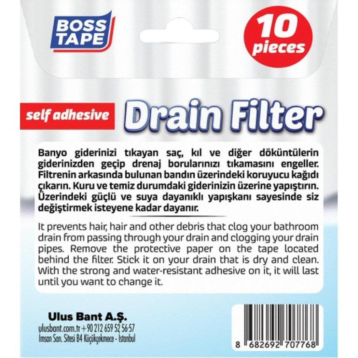 Boss Tape Gider Filtresi 10lu Banyo Küvet Duşakabin Gider Süzgeci