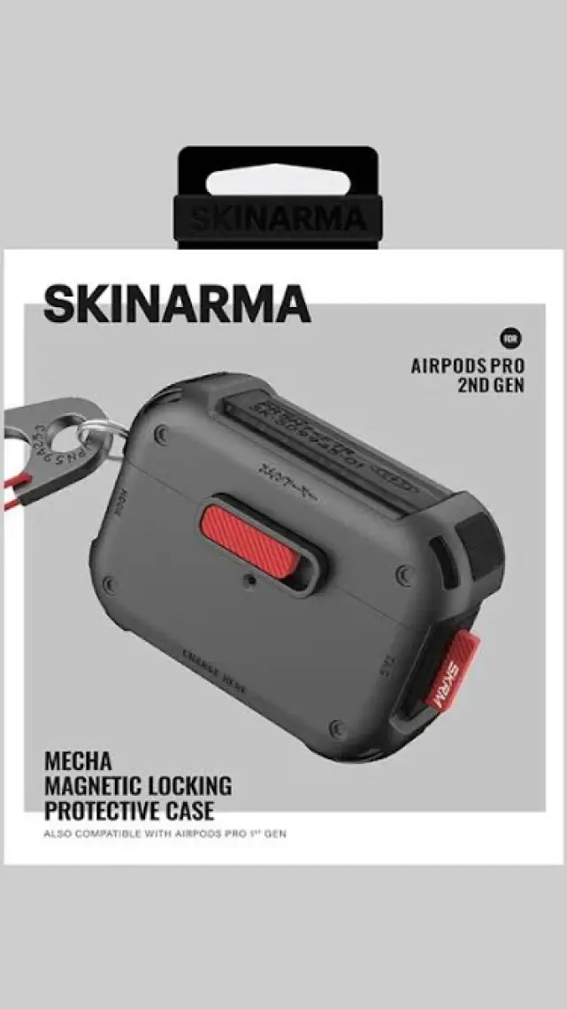 Skinarma Airpods Pro 2 Uyumlu Kılıf Skinarma Magnetik Kilitli Airbagli Tasarım Mecha Kılıf Füme