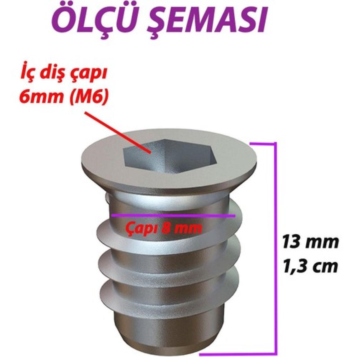 Glaswen Metal Düz Dişli Dübel Ahşap Dübeli M6 8X13 Diş Çinko Mobilya Bağlantı Ünite Birleştirme (25 Adet)