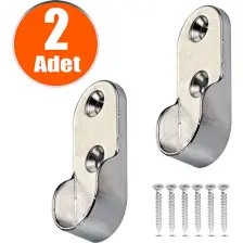 Badem10 Askı Flanşı Krom Oval Dolap Elbise Askı Aparatı (2 Adet)