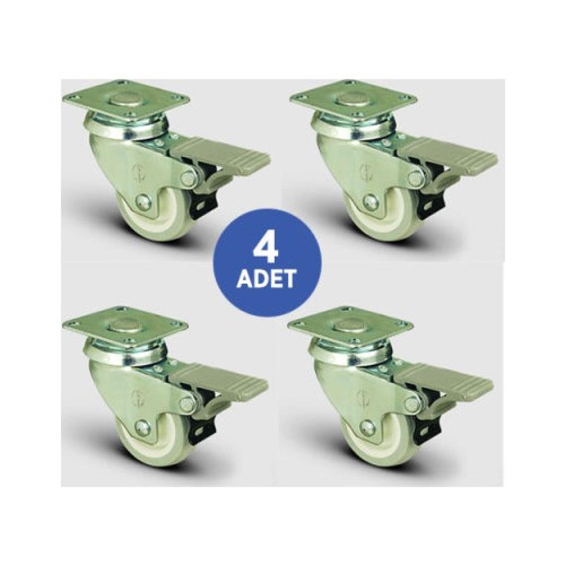 Emes 4 Adet EP01 ZKC 50F, Oynak Tablalı Frenli Mobilya Tekerleği, Pvc Kaplı, Sehpa Tekeri, Çap:50, 4Lü Set, Çift Dizi Bilyalı Geniş Tip