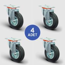Emes 4 Adet EM01SPR100 Döner Tablalı Kauçuk Tekerlek ÇAP100 Taşıma Arabası Tekerlek Seti 4XEM01SPR100