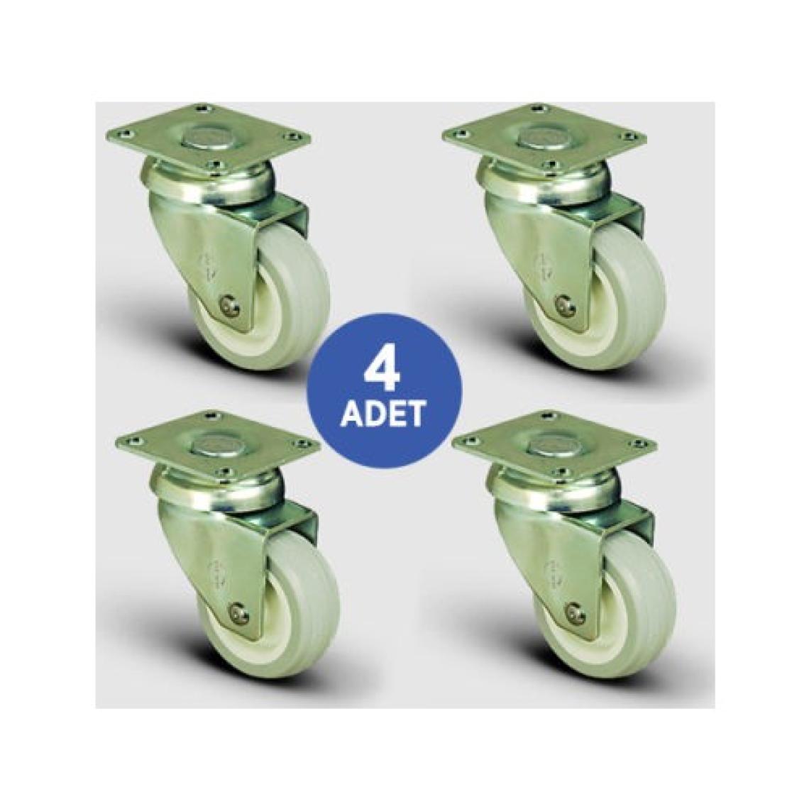 4 Adet Ep01Zkc50, Oynak Tablalı Pvc Kaplı Mobilya Tekerleği, Sehpa Tekeri, Çap:50, 4Lü Set, Çift Dizi Bilyalı Geniş Tip
